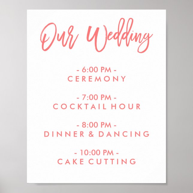 Chic Hand Lettered Wedding Day Of Schedule Poster (Front)