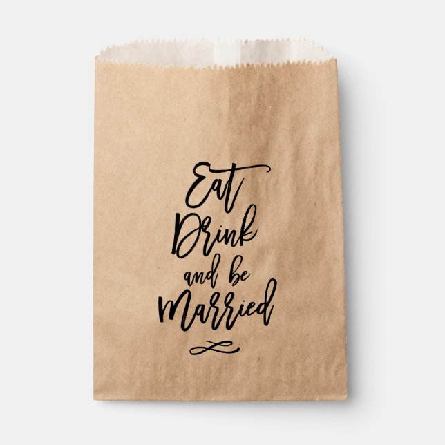 Chic Hand Lettered Wedding Eat Drink Be Married Favour Bag (Front)
