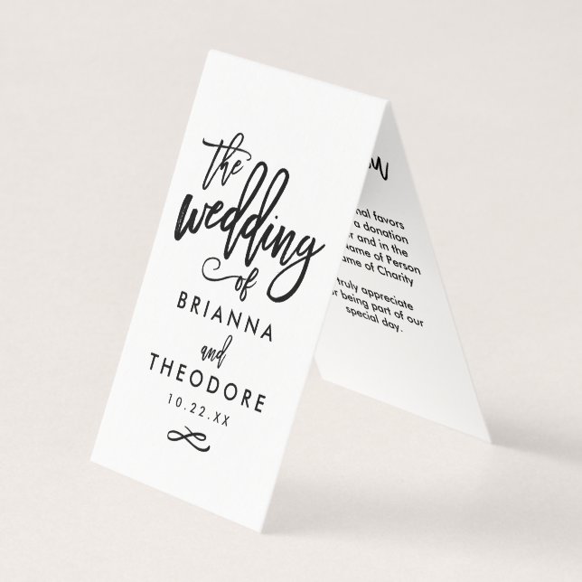 Chic Hand Lettered Wedding Favour Donation Cards (Front)