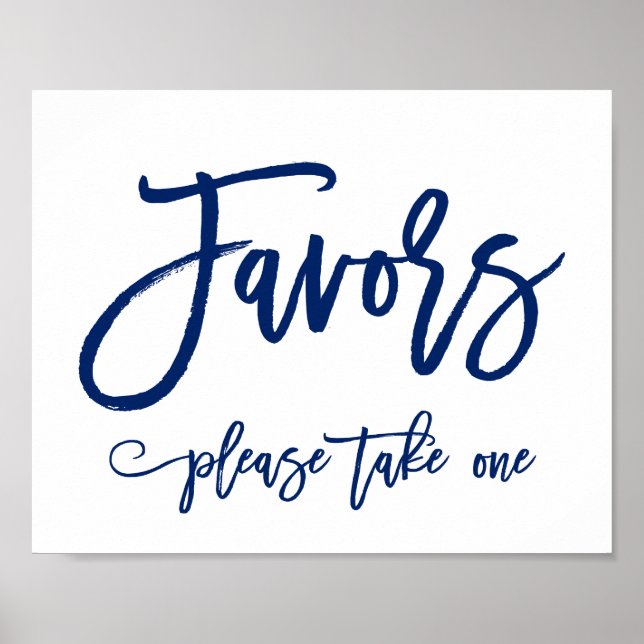 Chic Hand Lettered Wedding Favours Sign Navy (Front)