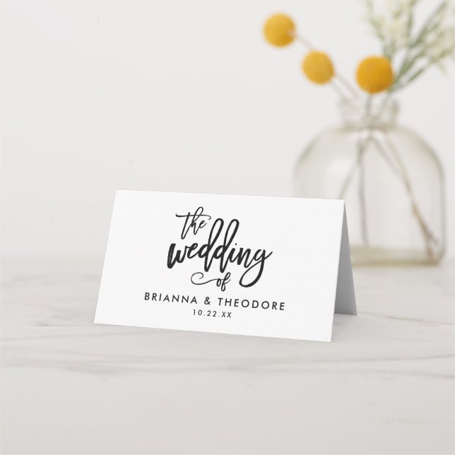 Chic Hand Lettered Wedding Folded Escort Card (Back)
