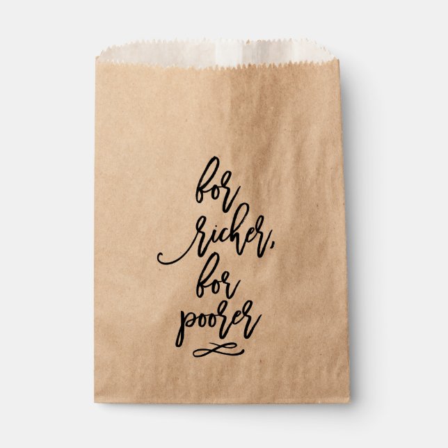 Chic Hand Lettered Wedding For Richer, For Poorer Favour Bag (Front)