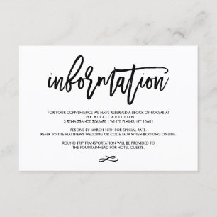 Chic Hand Lettered Wedding Information Card