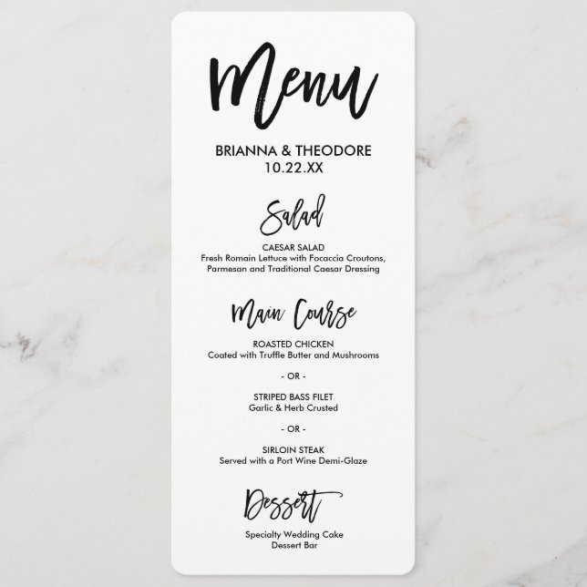 Chic Hand Lettered Wedding Menu (Front)