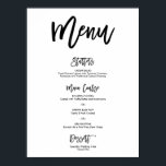 Chic Hand Lettered Wedding Menu Poster<br><div class="desc">Modern and chic wedding menu poster</div>