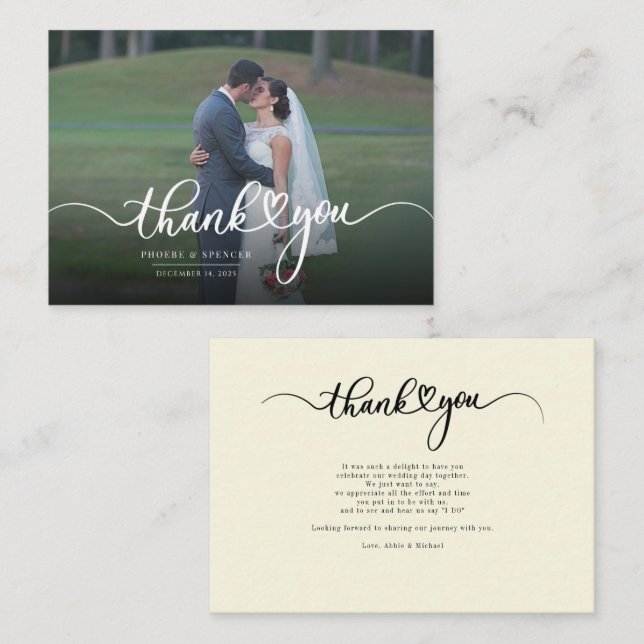 Chic Hand-Lettered Wedding Photo Thank You Card (Front/Back)