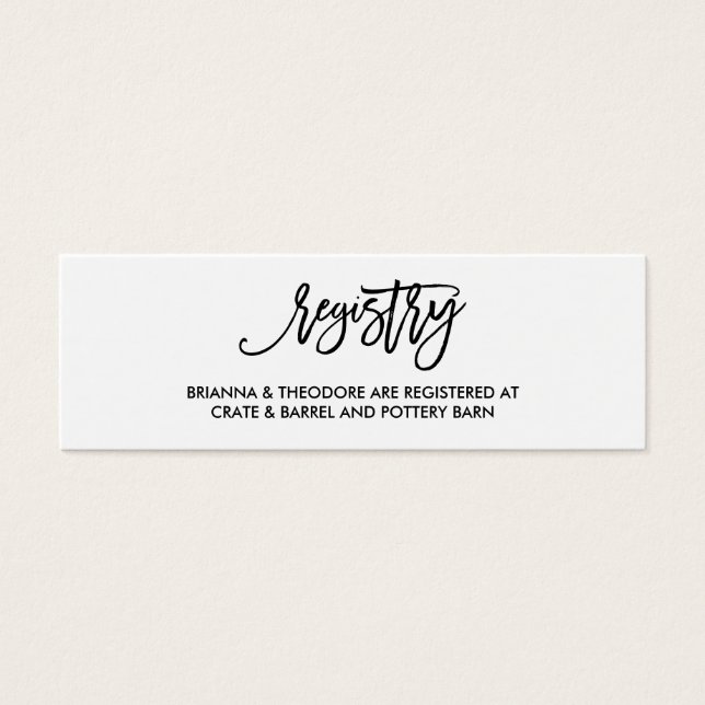 Chic Hand Lettered Wedding Registry Card (Front)
