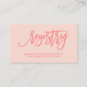 Chic Hand Lettered Wedding Registry Card Coral