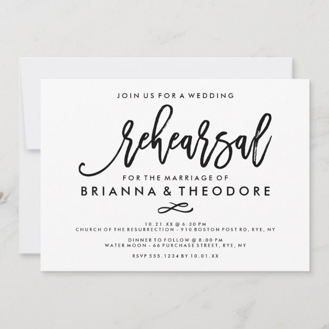 Chic Hand Lettered Wedding Rehearsal Invitation (Front)