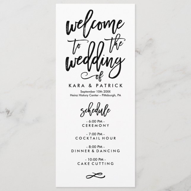 Chic Hand Lettered Wedding Schedule and Program (Front)