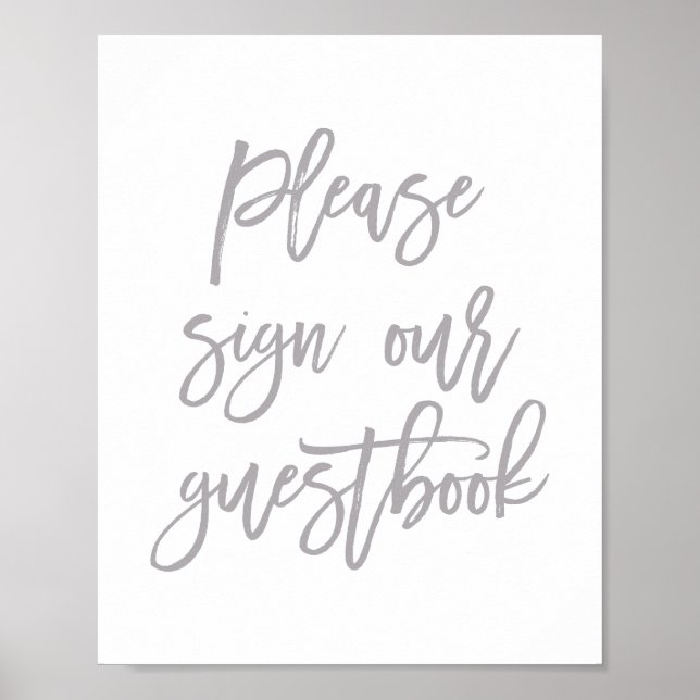 Chic Hand Lettered Wedding Sign Our Guest Book (Front)