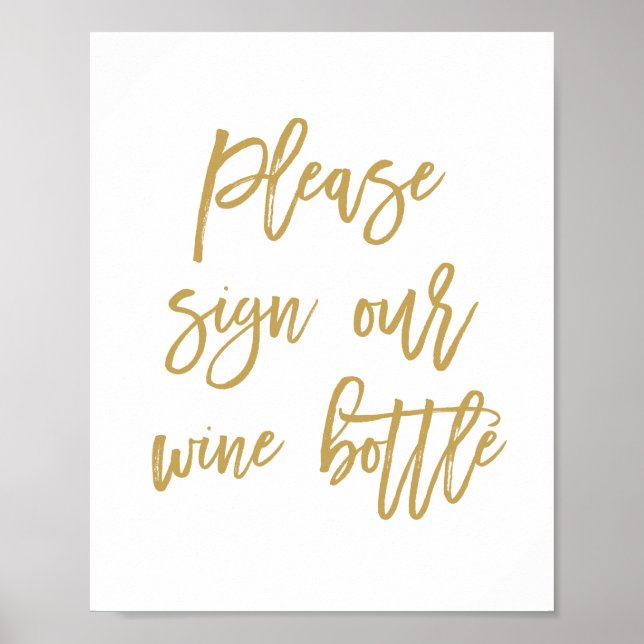 Chic Hand Lettered Wedding Sign Our Wine Bottle (Front)