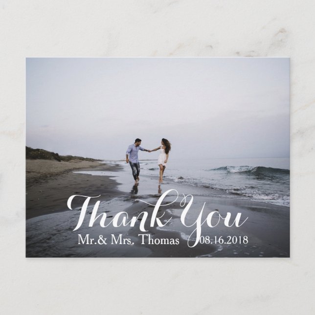 Chic Hand Lettered Wedding Thank You Postcard (Front)