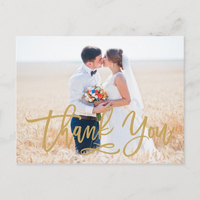 Chic Hand Lettered Wedding Thank You Postcard Gold (Front)