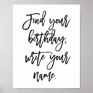 Chic Handlettered Find Your Birthday Guest Sign