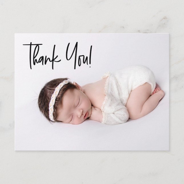 Chic Handlettering Baby Girl Photo Birth Thank You Postcard (Front)