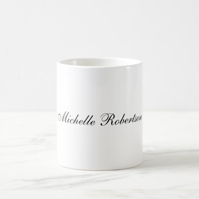 Chic Handwriting Black White Plain Minimalist Coffee Mug (Center)