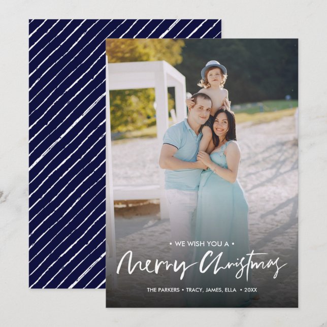 Chic handwritten merry christmas vertical photo invitation (Front/Back)