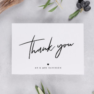 Chic Handwritten Modern Heart Personalized Wedding Thank You Card