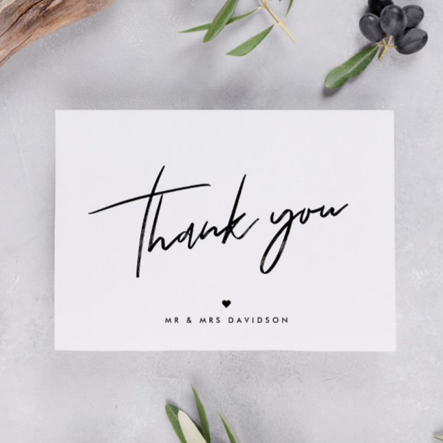 Chic Handwritten Modern Heart Personalized Wedding Thank You Card (Creator Uploaded)