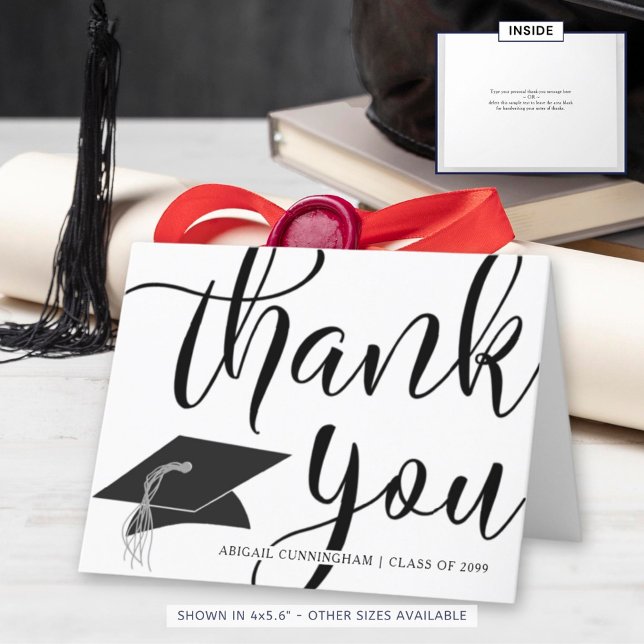 Chic Handwritten Script Black Silver Graduation Thank You Card (Creator Uploaded)