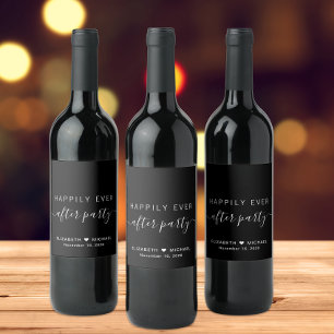 Chic Happily Ever After Black Wedding Reception Wine Label