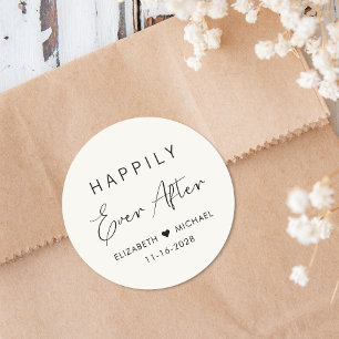 Chic Happily Ever After Cream Wedding Classic Round Sticker