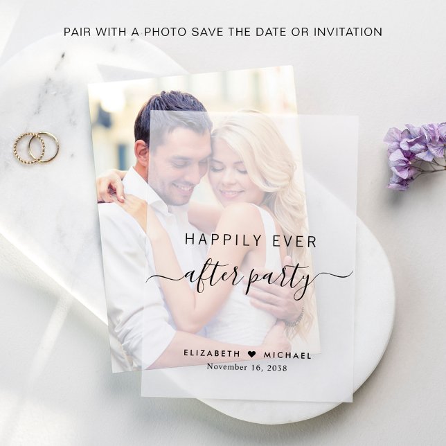 Chic Happily Ever After Party Wedding Reception Vellum Invitations (Elevate your reception save the dates + invitations with the timeless beauty of vellum overlays)