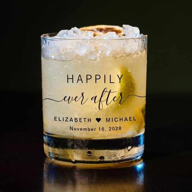 Chic Happily Ever After Wedding Whiskey Glass (Creator Uploaded)