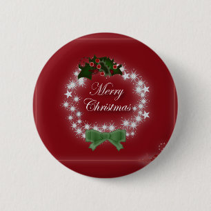 Chic Happy Holiday modern christmas wreath 2 Inch Round Button