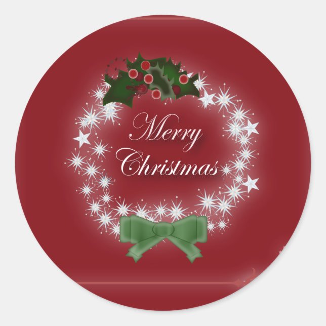 Chic Happy Holiday modern christmas wreath Classic Round Sticker (Front)