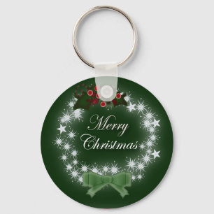 Chic Happy Holiday modern christmas wreath Keychain