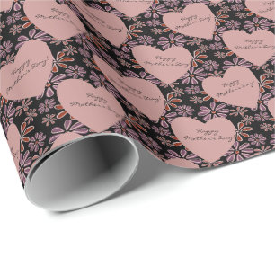 Chic Happy Mother's Day Flower Embedded Hearts Wrapping Paper