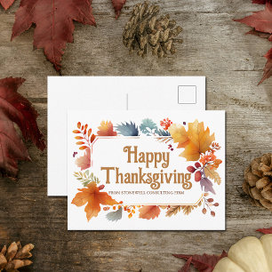 Chic Happy Thanksgiving Customized Company Holiday Postcard