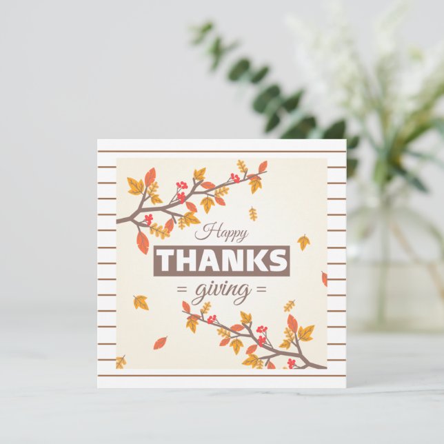 Chic Happy Thanksgiving with Tree and leaves Fall Invitation (Standing Front)