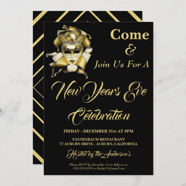 Chic Harlequin New Years Eve Invitation (Front/Back)