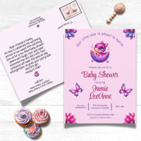 Chic Hatching Soon Pink Dinosaur Baby Shower Postc