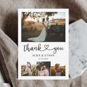 Chic Heart Calligraphy Photo Wedding Thank You Card