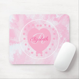 Chic Heart Initial Letter Monogram Pink White Mouse Pad