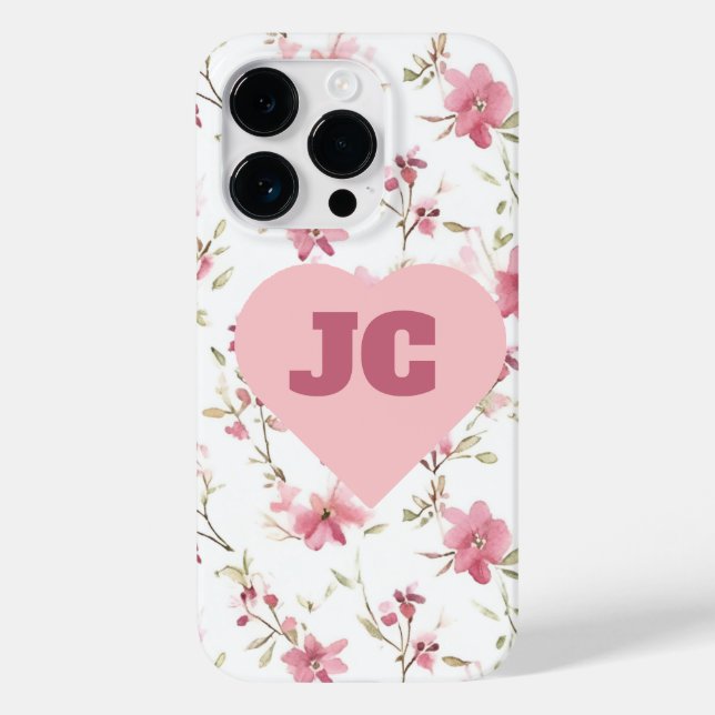 Chic Heart Monogram Initials Pink Floral Shabby  Case-Mate iPhone Case (Back)