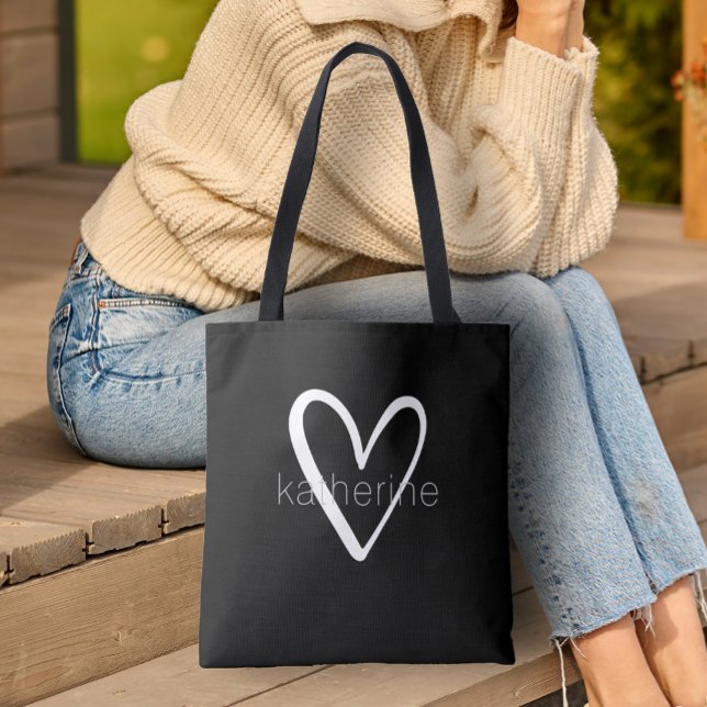 Chic Heart Personalized Black Tote Bag (Creator Uploaded)