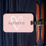 Chic Heart Personalized Blush Pink Luggage Tag<br><div class="desc">This blush pink luggage tag is personalized with your name in a simple font over a large white heart. Ideal for yourself,  for your bridesmaids,  book club,  graduation gift,  birthday gift,  teacher's gift,  travel lover or for any occasion. MATCHING items and more colours in our store.</div>