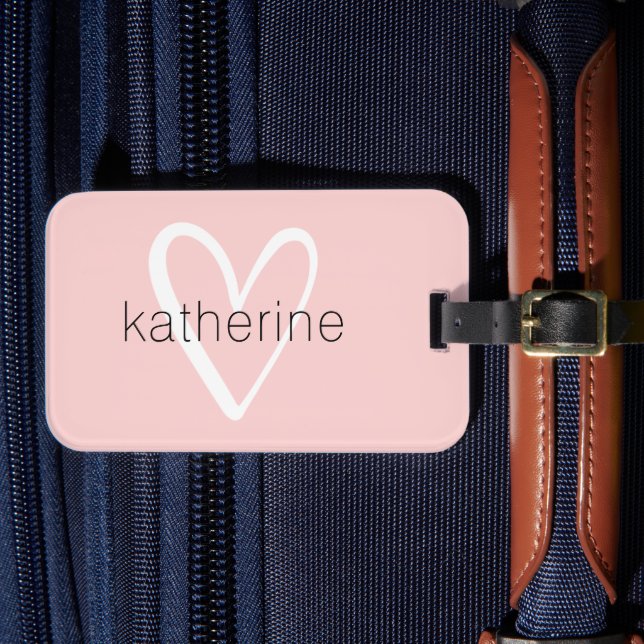 Chic Heart Personalized Blush Pink Luggage Tag (Front Insitu 4)
