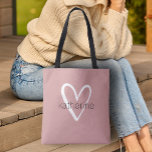 Chic Heart Personalized Dusty Rose Tote Bag<br><div class="desc">This dusty rose tote bag is personalized with your name in a simple font over a large white heart. Ideal for yourself,  for your bridesmaids,  book club,  graduation gift,  birthday gift,  teacher's gift or any occasion. MORE colours in our store.</div>