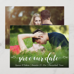 Chic Heart Style Handwritten Script Modern 2 Photo Save The Date