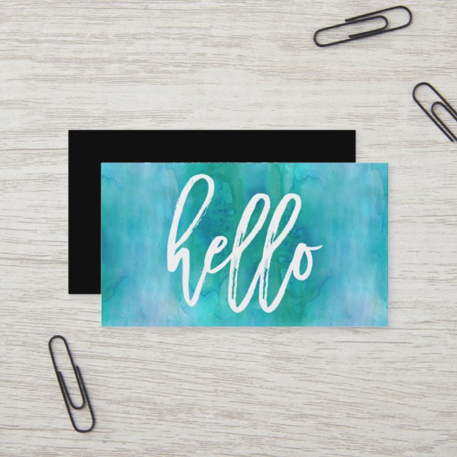 Chic Hello Aqua Watercolor | Business Card (Front/Back In Situ)