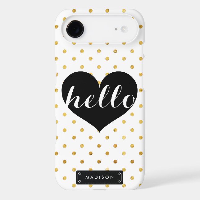 Chic Hello Black Heart | Gold Dots Custom Case-Mate iPhone Case (Back)