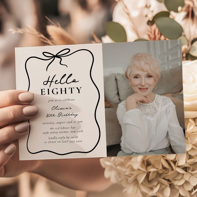 Chic Hello Eighty' Photo 80th Birthday Party Invitation (Creator Uploaded)