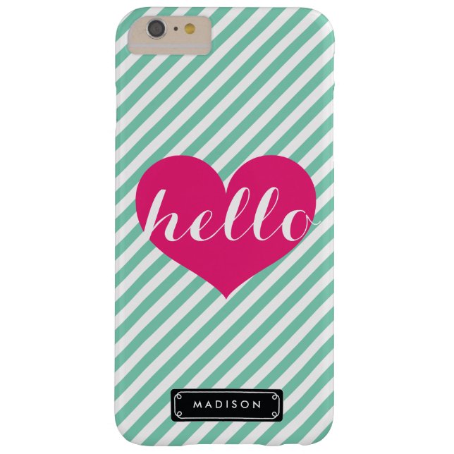 Chic Hello Hot Pink Heart | Mint Stripes Custom Case-Mate iPhone Case (Back)