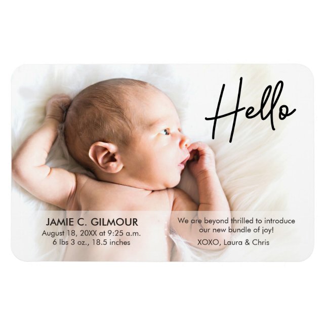 Chic Hello Introducing Baby with Photo Name Magnet (Horizontal)